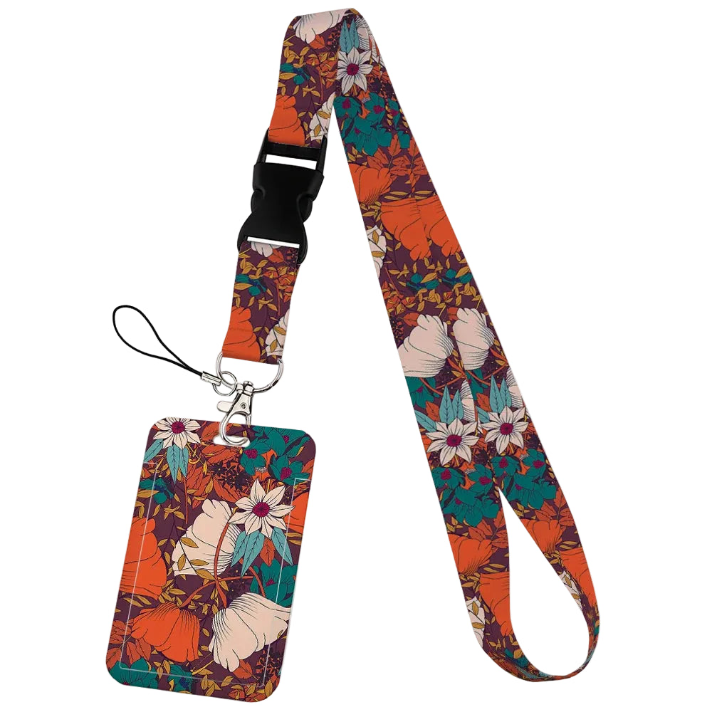 Tejesa  Flower design Lanyard Business Credit Card Holder/ Neck Strap Keychain Hang Rope ID Badge Holder