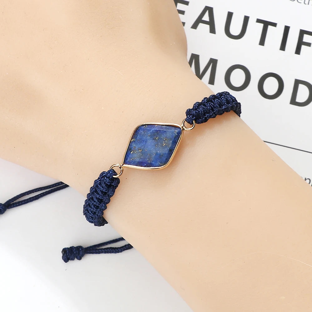 New Women Blue Braided Rope String Bracelet Men Charm Natural Stone Pendant Adjustable Bracelets&Bangles Friendship Jewelry Gift