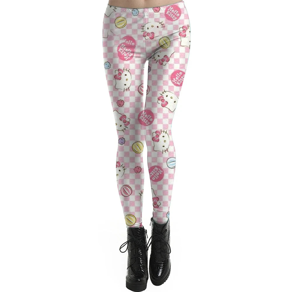 Fashion Women Leggings Beautiful Kuromi Hello Kitty print High Waist Jeggings Stretch Pant Sexy Hot Sale Clothing Mujer ﻿
