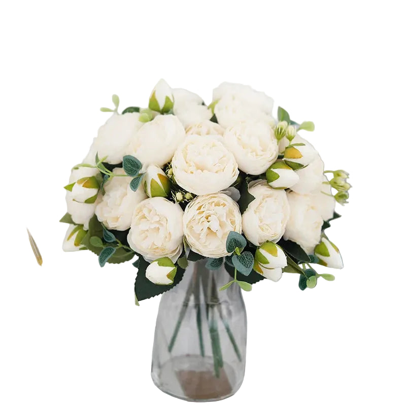 Tejesa 3 Pcs  Peony Artificial Flower Exquisite Wedding Bridal Party Bouquets Home Vase Accessories Fake Christmas Table Garden Backdrop Decor