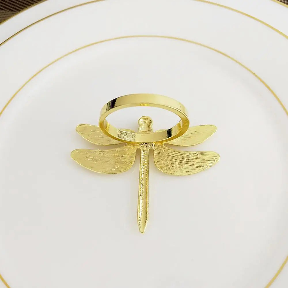 Hemasa 6 Pcs Wedding Napkin Holders Dragonfly Napkin Rings For Wedding Decoration Supplies Paper Ring Table Decoration Gold Silver 30P