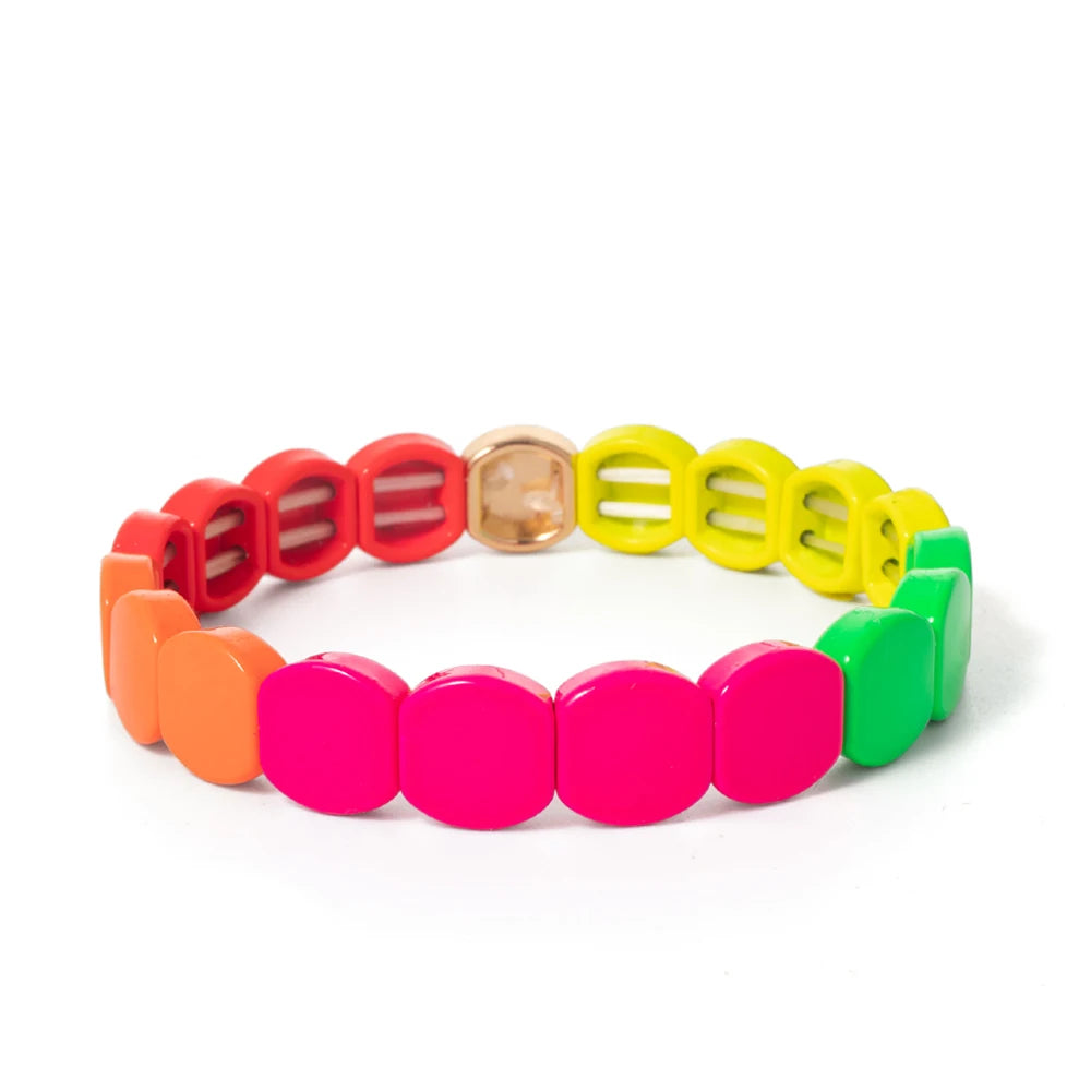 Tejesa Yellow Red Color  Enamel Tile Beads Bracelets For Women /Hand Jewelry Charms Beach Elastic Bangle For Party Luxury
