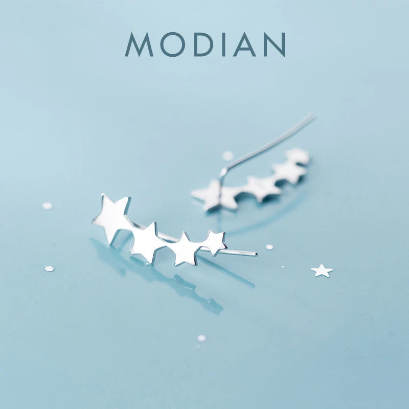 Modian Authentic 925 Sterling Silver Glossy Stackable Stars Row stud Earring for Women Fashion Simple Gold Color Ear Pin Jewelry