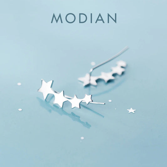 Modian Authentic 925 Sterling Silver Glossy Stackable Stars Row stud Earring for Women Fashion Simple Gold Color Ear Pin Jewelry