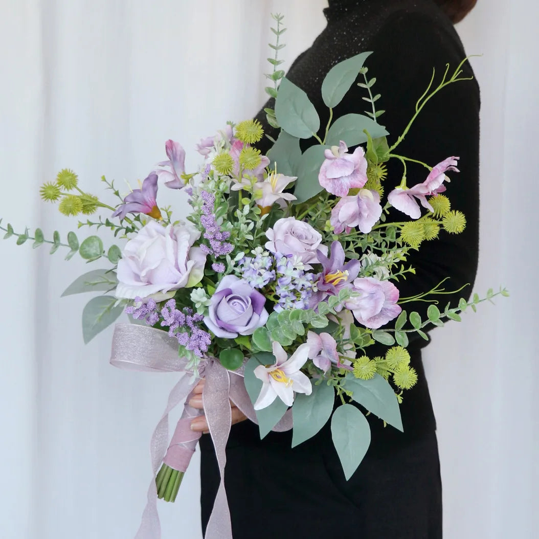 Tejesa  white Colour Handmade Artificial  Flowers  Wedding Bouquet for Bride / Bridal Bouquet for Boho Wedding Ceremony Decor