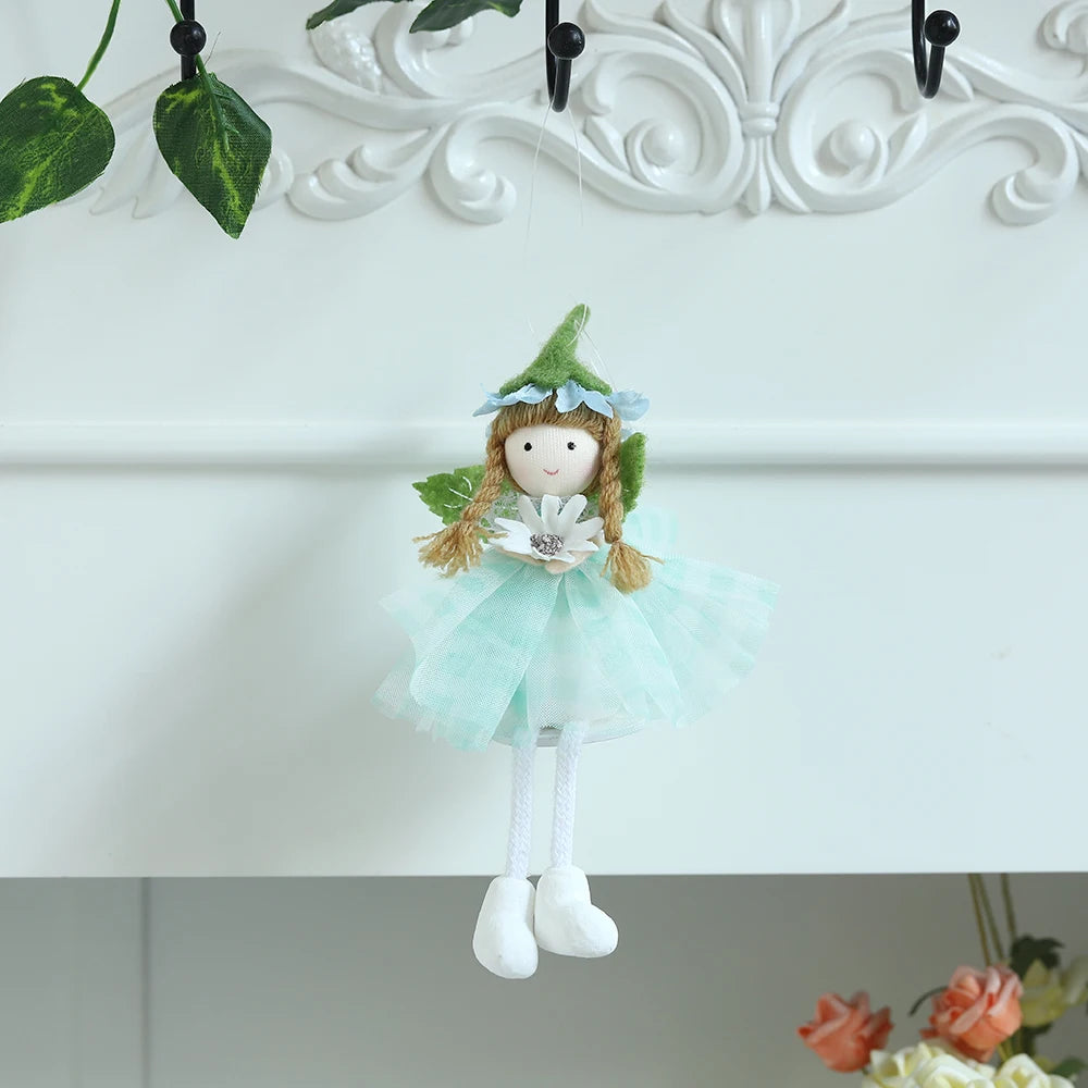 Spring Fairy Elf Hanging Ornaments Gauze Puffy Skirt Easter Flower Fairy Angel Doll Pendants Gifts For Kids Home Easter Decor