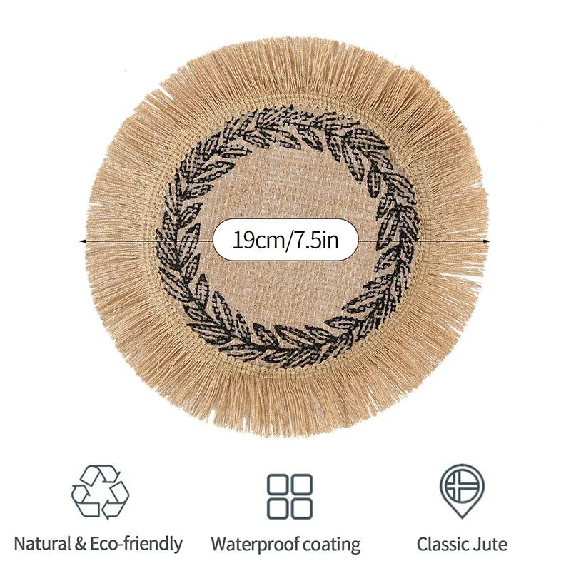 Hemasa Natural Jute Coaster Burlap Table Place Cup Mat Retro Hand Woven Non-Slip Coasters /Heat Insulation Placemat(Set of 4 )