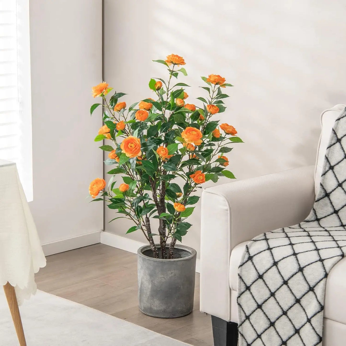 100CM Artificial Camellia Tree Artificial decorative plants For Wedding&Garden Home Room Decor Office & Living Room Floor Decor