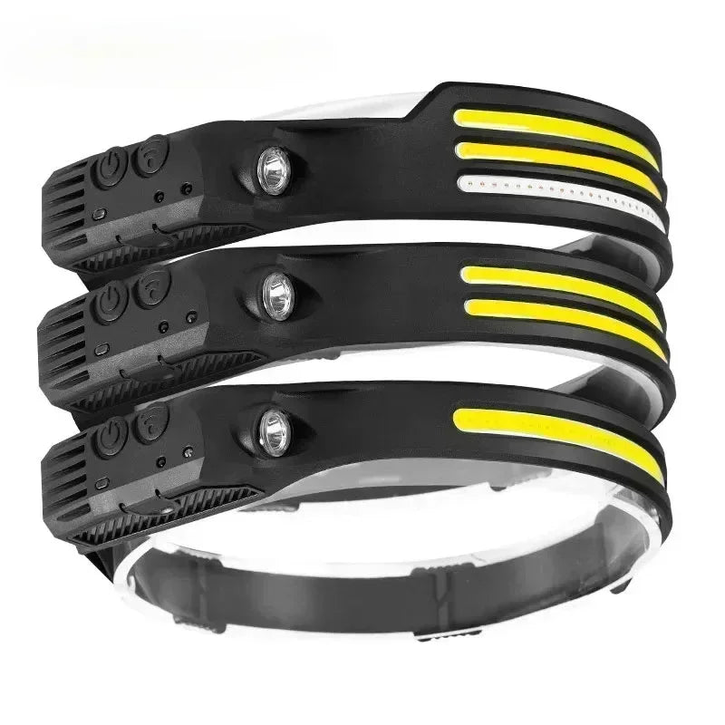 Hemasa COB LED Headlamp Induction Head Lamp Built-in Battery USB Rechargeable Head Flashlight Outdoor Camping Fishing Sensor Headlight
