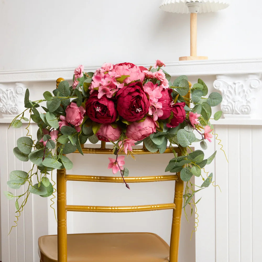 YeeNanee Artificial Peony Reception Flowers Swag with Eucalyptus Greenery for Wedding Ceremony Welcome Sign Floral Decoration