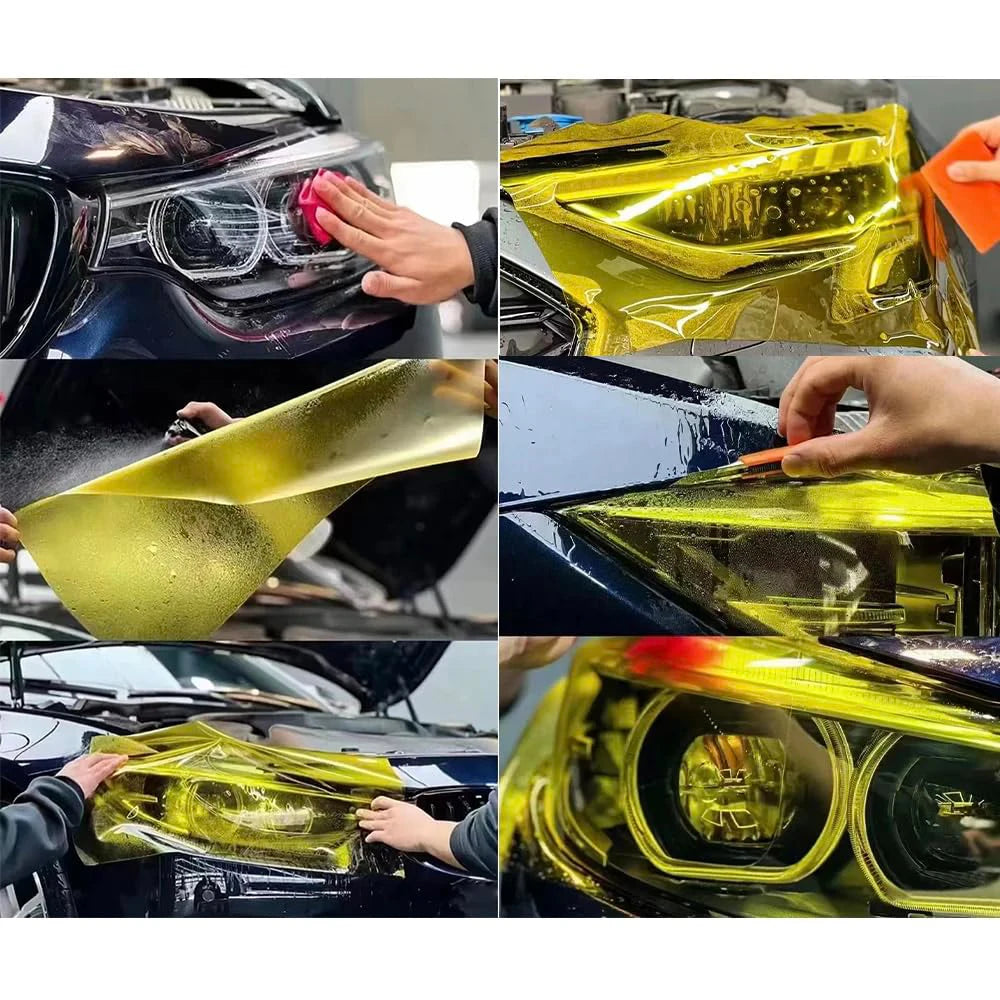 Golden Yellow Light PVC Car Headlights Taillight Film Fog Stretchable Auto Taillight Tint StickersCar Light Film Car Styling