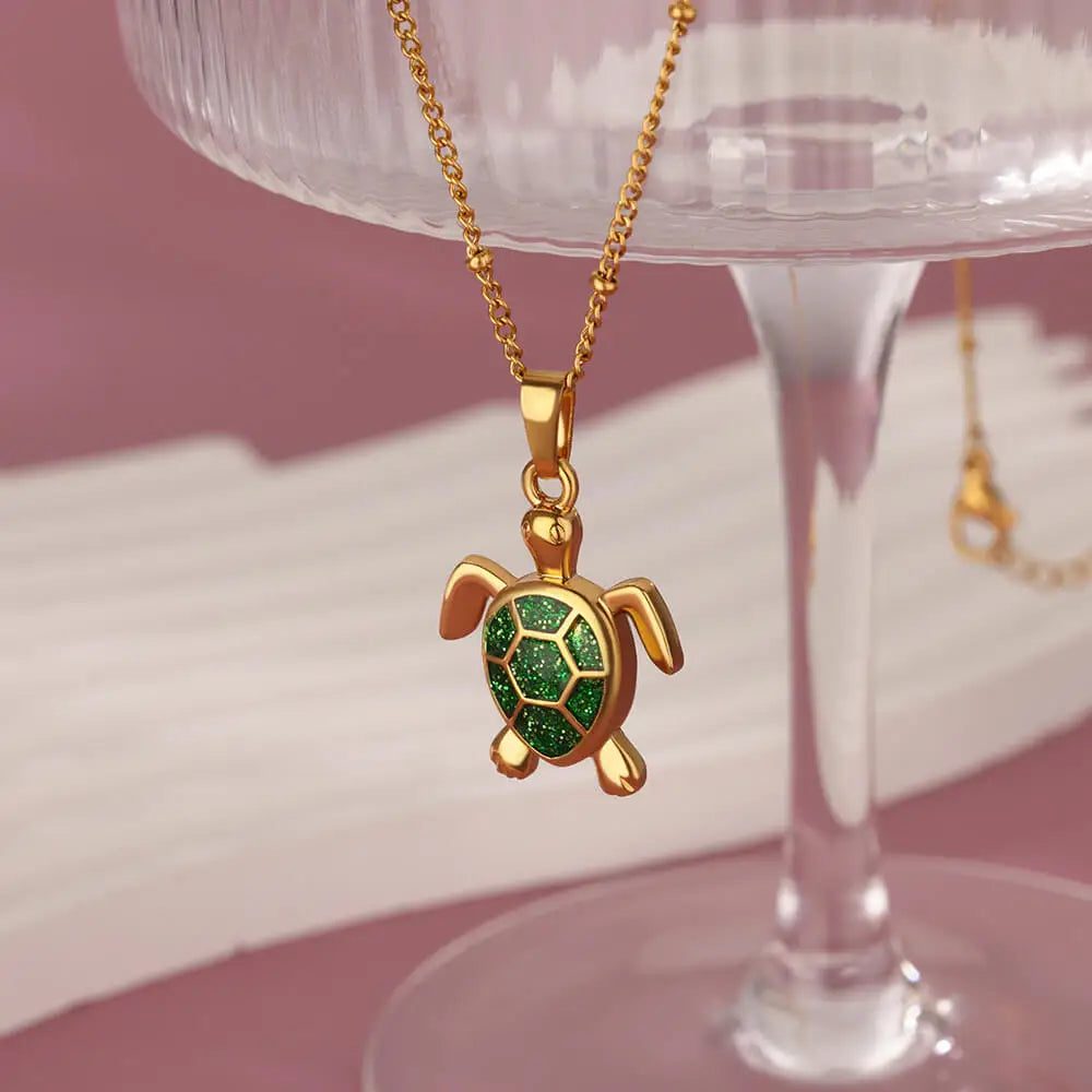 Hemasa Drop Oil Turtle Pendant Stainless Steel Necklaces for Women