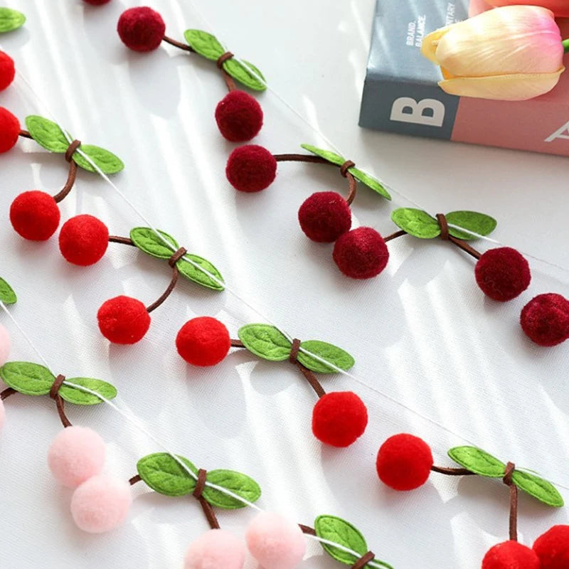 Hemasa Cherry Felt Ball Handmade Garland String Wall Hanging Ornaments Hair Ball Pendant Kids Room Shower Party