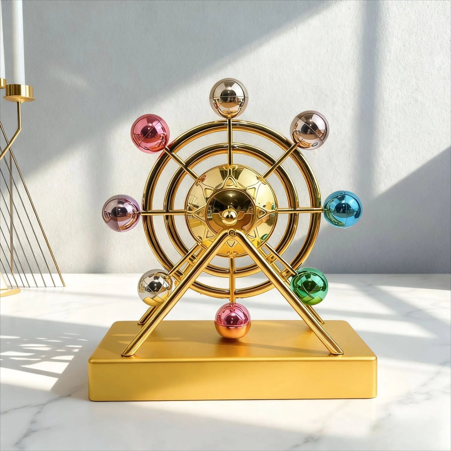 Luxury Gold Metal Kinetic Ferris Wheel Ornament - Desk Stress Relief Rotating Figurine - Modern Home & Office Decor Gift