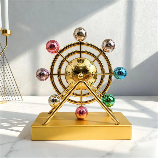Luxury Gold Metal Kinetic Ferris Wheel Ornament - Desk Stress Relief Rotating Figurine - Modern Home & Office Decor Gift