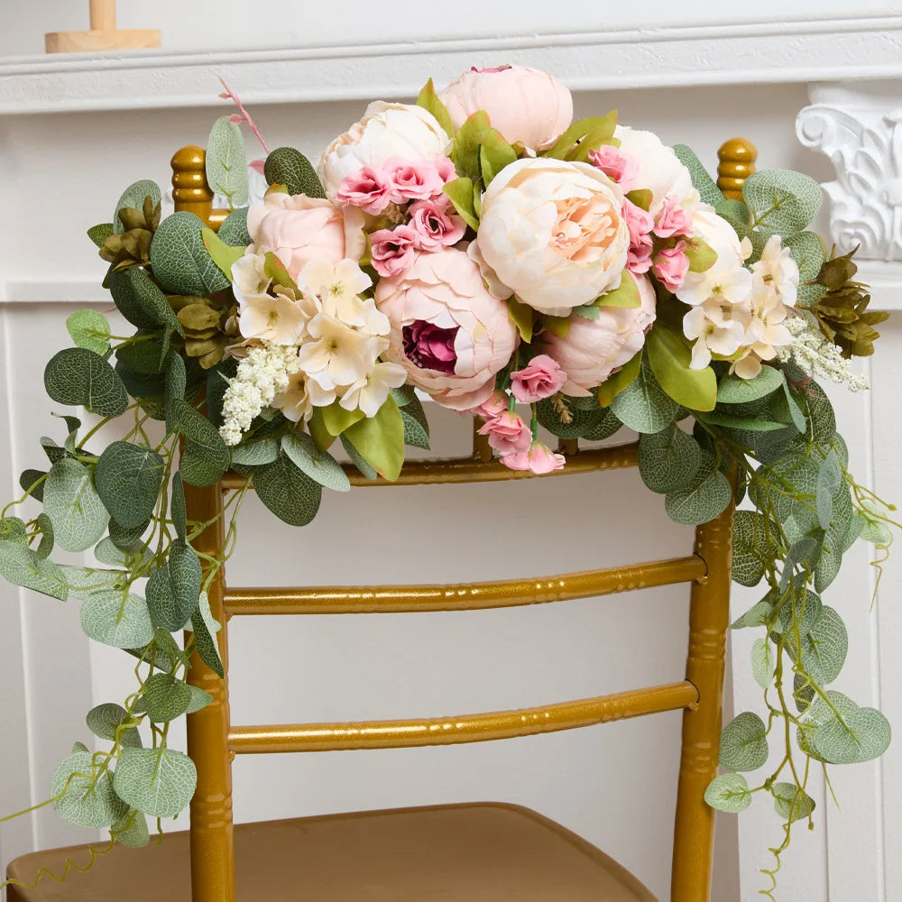 YeeNanee Artificial Peony Reception Flowers Swag with Eucalyptus Greenery for Wedding Ceremony Welcome Sign Floral Decoration