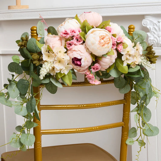 YeeNanee Artificial Peony Reception Flowers Swag with Eucalyptus Greenery for Wedding Ceremony Welcome Sign Floral Decoration
