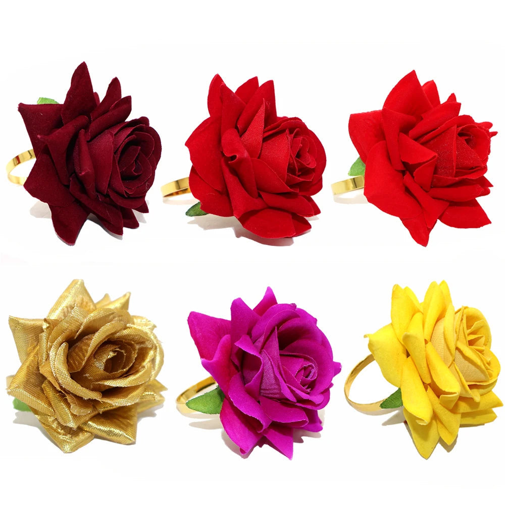Hemasa 6Pcs Wedding Decoration Artificial Rose Flower Napkin Rings
