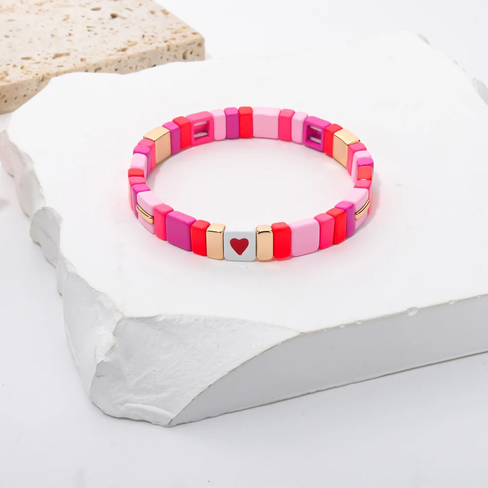 Tejesa  Pink Enamel Beaded Bangle Bracelets For Women /Girls
