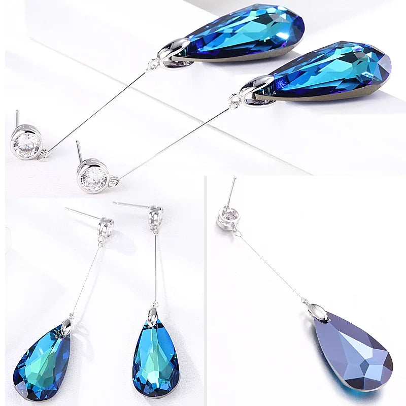 Original Crystal from Austria Water Drop Earrings For Women Earrings Fashion Long Dangle Earrings Wedding Christmas Jewelry