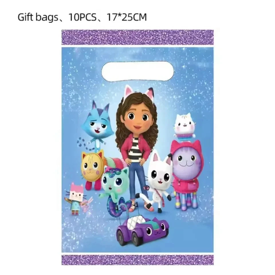 Gabby Dollhouse Cats Birthday Party Gifts Keychain Stickers Snap Bracelet Reusable Straws Gift Bags Carnival Gabby Party Favors