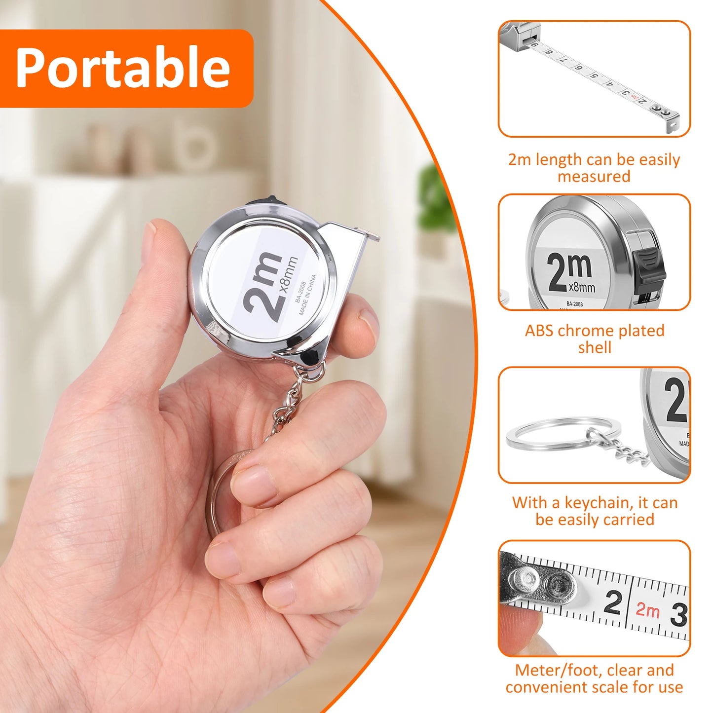 6PCS Mini Tape Measure 2M Retractable Small Steel Measuring Tape with Keychain Portable for Home Office School and DIY Project