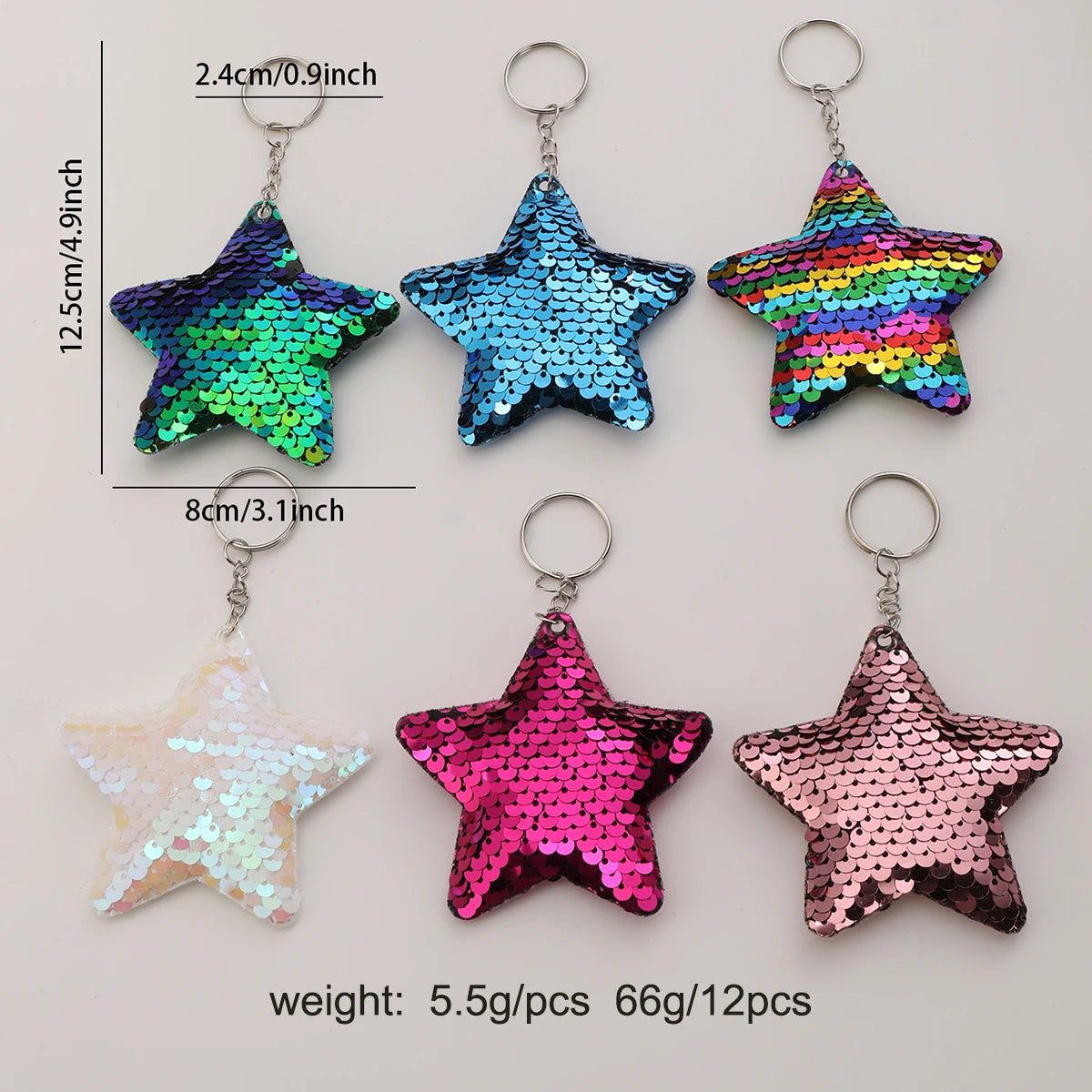 12pcs Flip Sequin Stars Keychains, Sparkling Key Rings For Boys & Girls, Decoration Wallet Bag Backpack Charms Party Favors