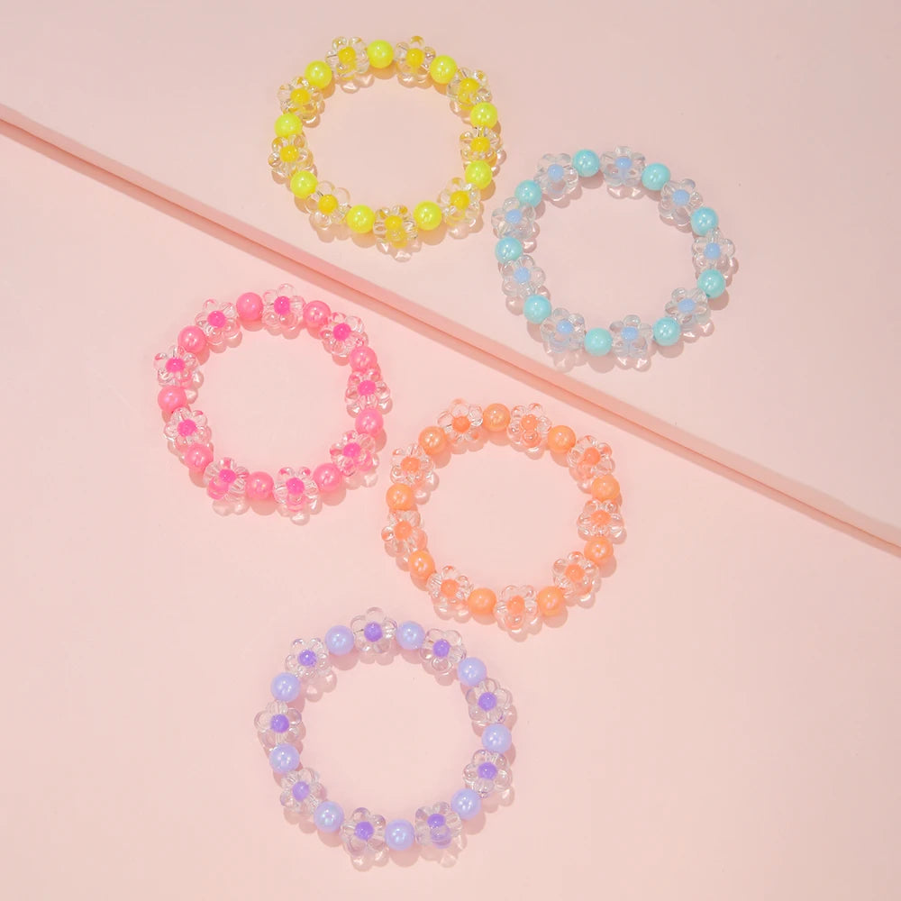 5Pcs/Set Colorful Beads Flower Bracelet Friendship Girls Bangle Jewelry Gifts
