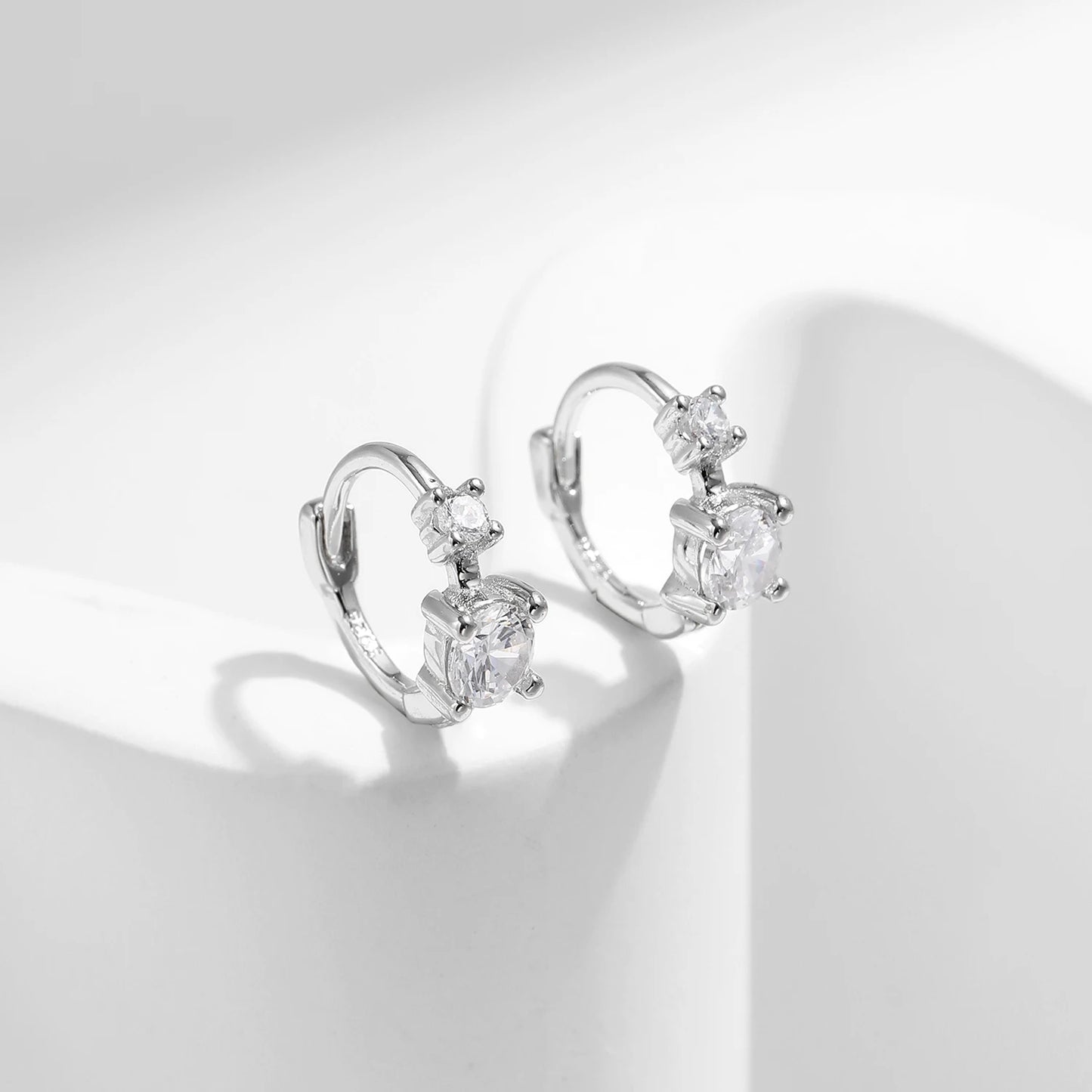 MODIAN 925 Sterling Silver Classic Stackable Tiny Round CZ Hoop Earrings For Women Dazzling Wedding Engagement Fine Jewelry