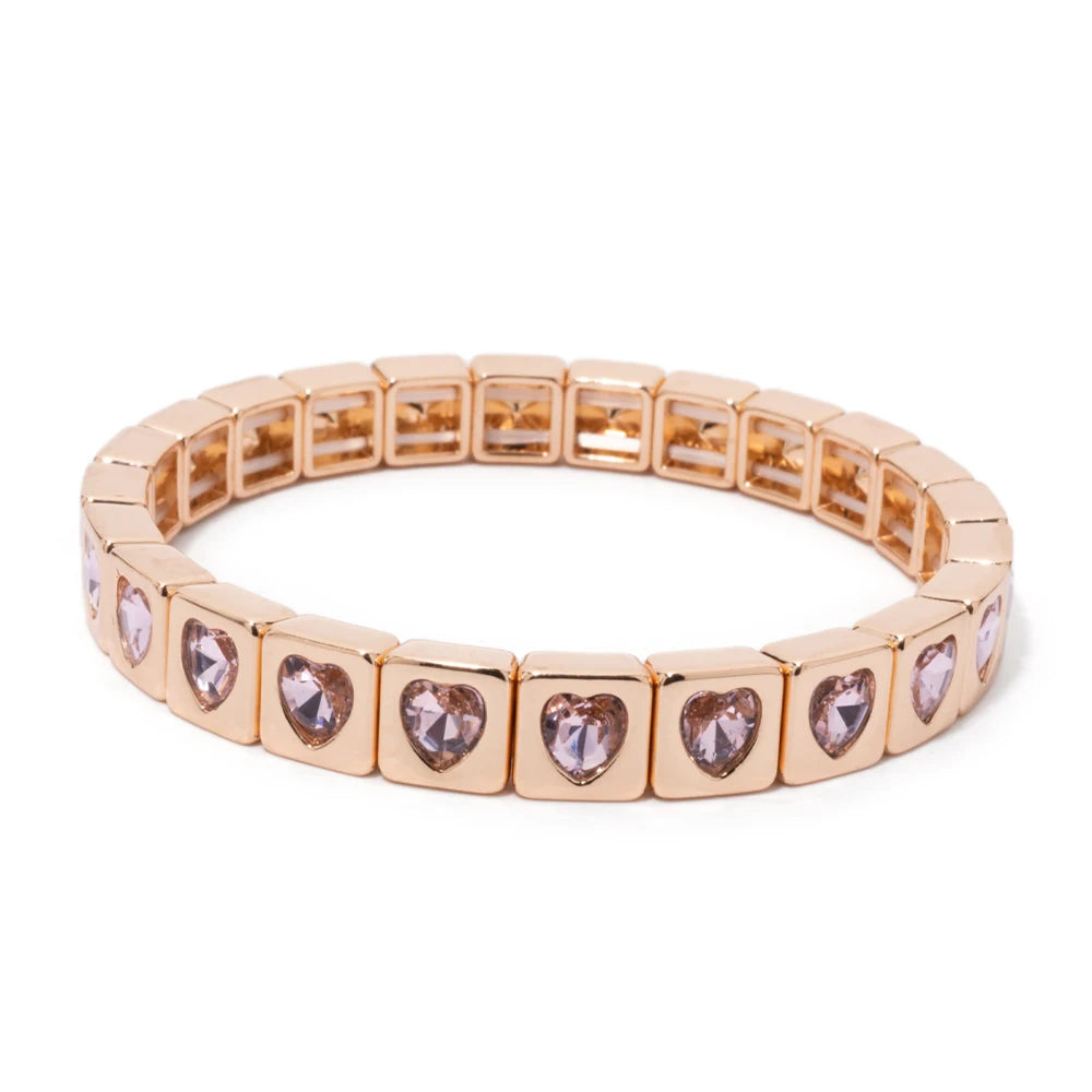 8mm Square Shape Love Bangle For Women Rainbow Color Peach Boho Enamel Elastic Beads Bracelets