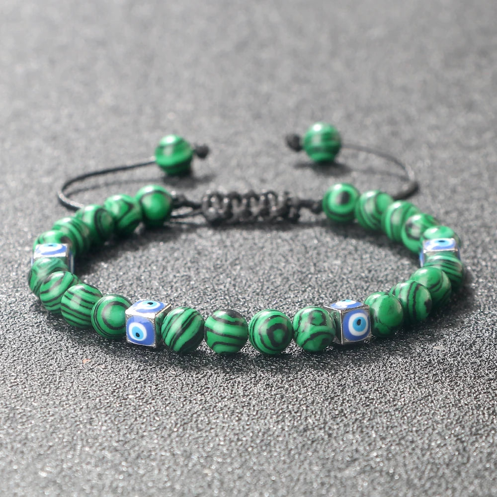 Fashion Adjustable Turkish Evil Eye Braided Bracelet Women Natural Stone 6mm Bead Bangles Men Lucky Friendship Gift Jewelry Yoga