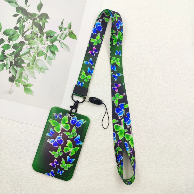Butterfly ID Card Holders Lanyards Girls Door Card Case Hanging Rope Women Badge Holder Neck Strap Business Card Gift