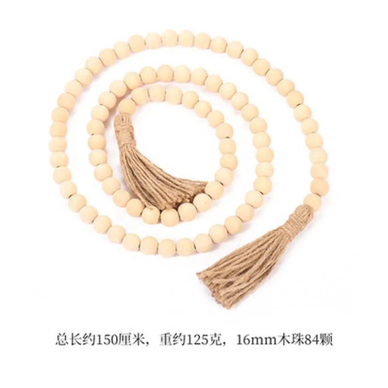 DIY Wooden Home Decoration Handmade Garland With Jute Rustic Tassel Wood Bead Garlands For Rattan Macrame Wall Hanging Boho Gift