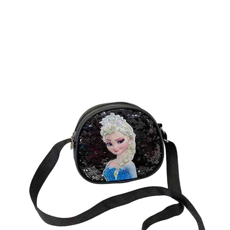 Tejesa Children's Bag Girls Bag Disney Princess Elsa Sequins Personality Children's Casual One Shoulder Bag Messenger Bag