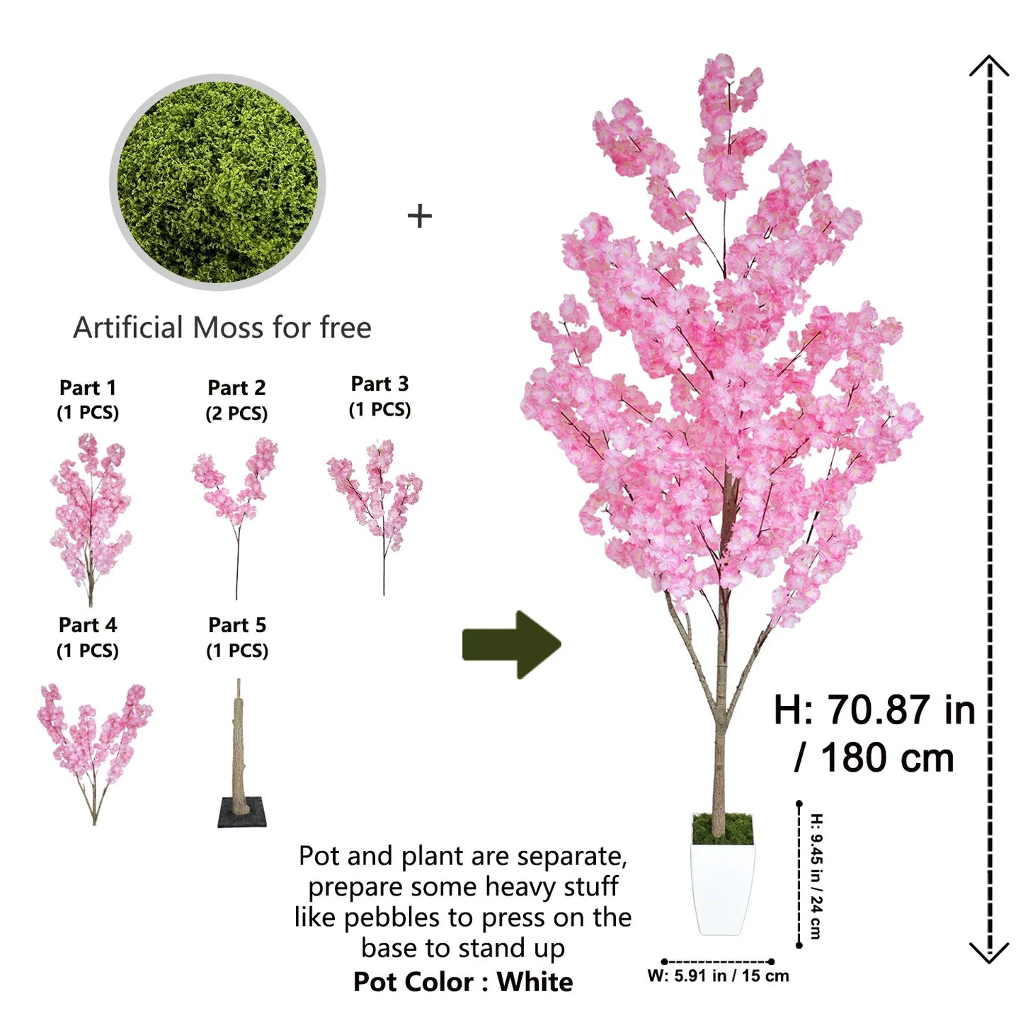 Tejesa 160-210CM Artificial cherry blossom tree plant Indoor outdoor Ornament fake plant for home wedding party living room decoration