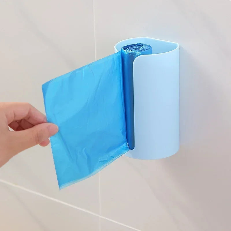 Hemasa 1pc Kitchen Garbage Bag Storage Hole-Free Holder Self-Stick Wall Mounted Home Bathroom Plastic Bag Holder