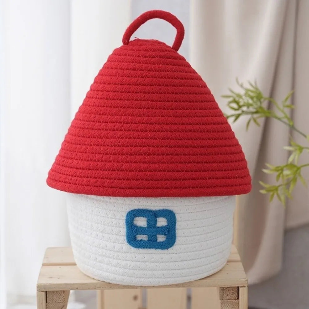 Tejesa Gift Cotton Rope Woven Storage Basket House Shape Ins Style Desk Organizer Handwoven Sundries Container Box Bedroom Decor