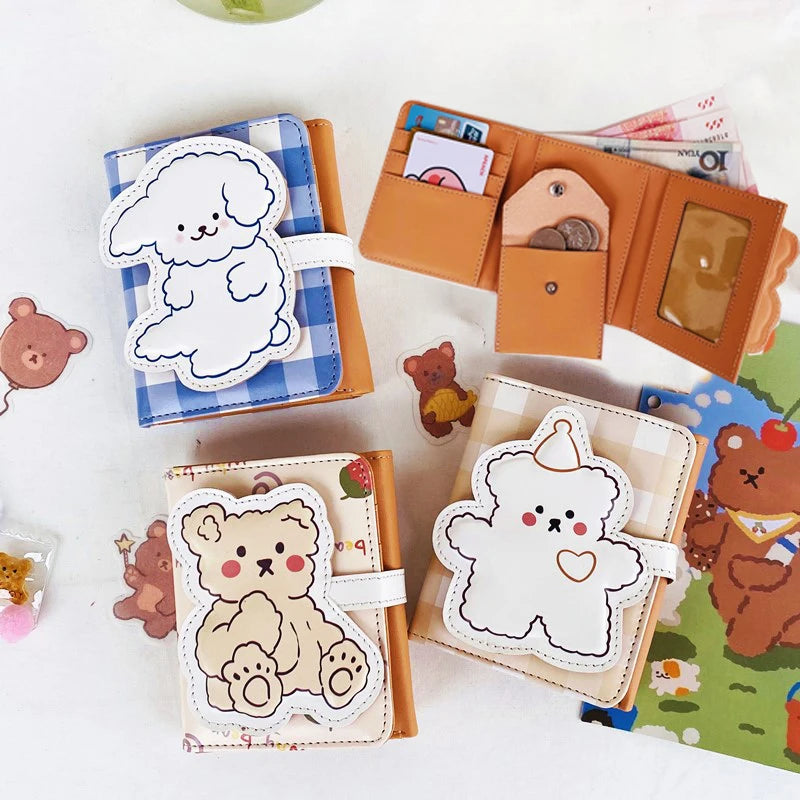 Cartoon Pu Purse Wallet Lovely Little Bear Coin Wallet Simple And Portable Three Fold Student Mini Card Bag Birthday Gift