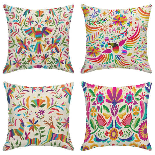 Hemasa 4PCs Home Decor Colorful Birds & Flowers Printed Pillow Covers Pattern Cushion Covers  For Sofa /Bedroom