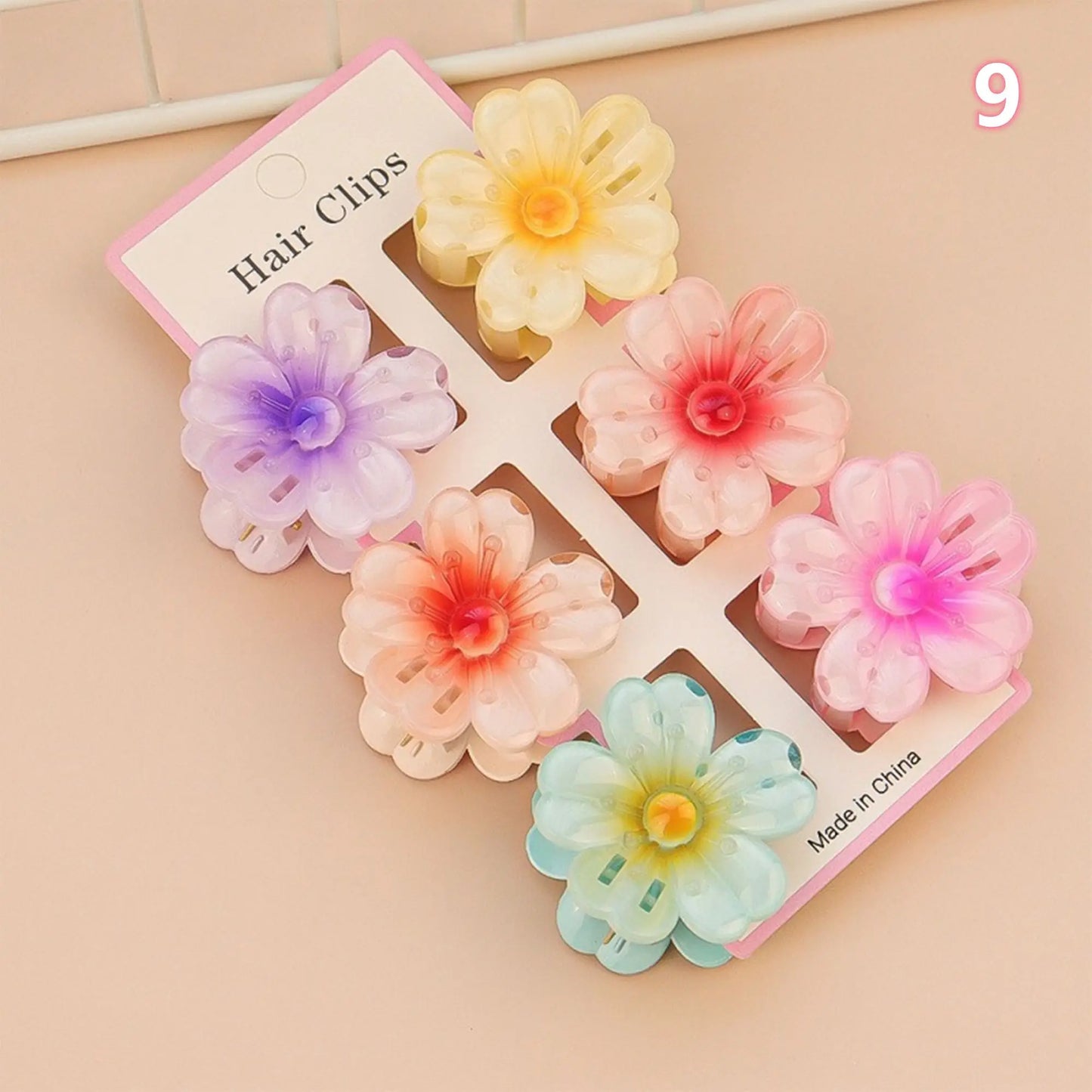 Tejesa 1set/lot 6 pieces of small hibiscus hair clip with gradient color, seaside vacation hair bun magic tool.