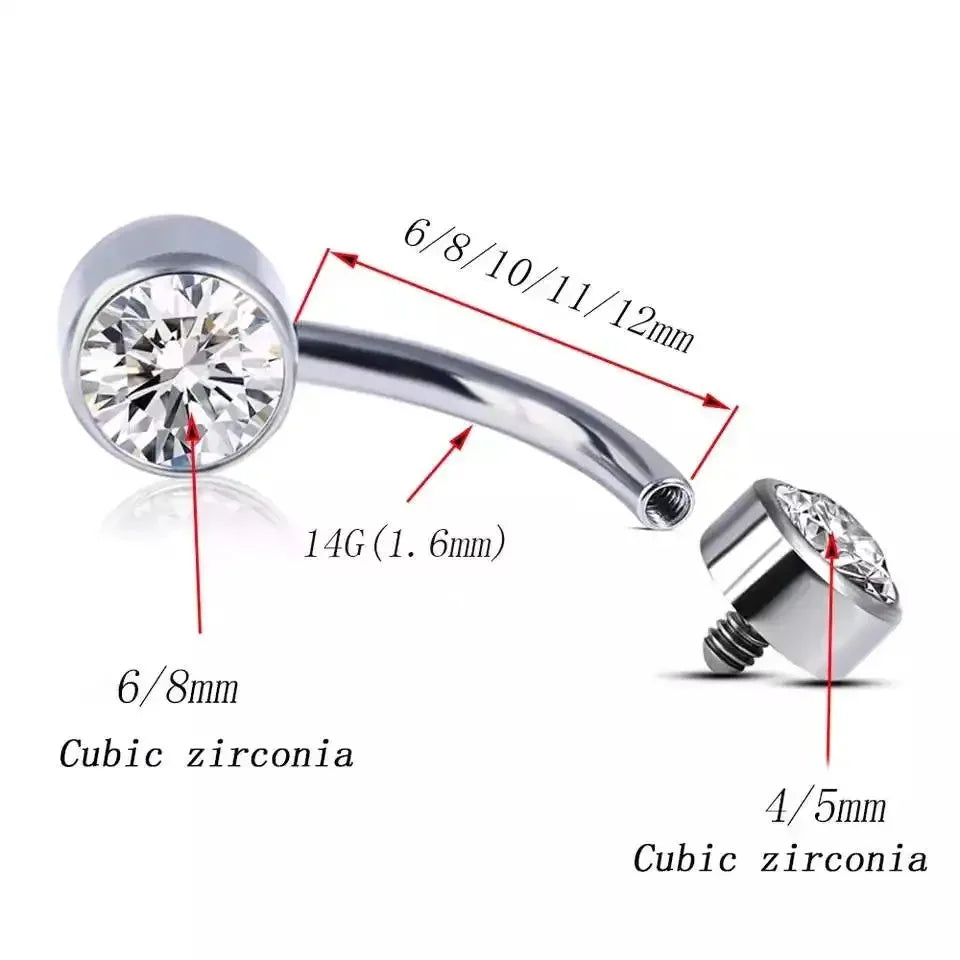 G23 TItanium 5A Round Zircon CZ Belly Button Ring Body Jewelry Internal Threaded Bezel Set