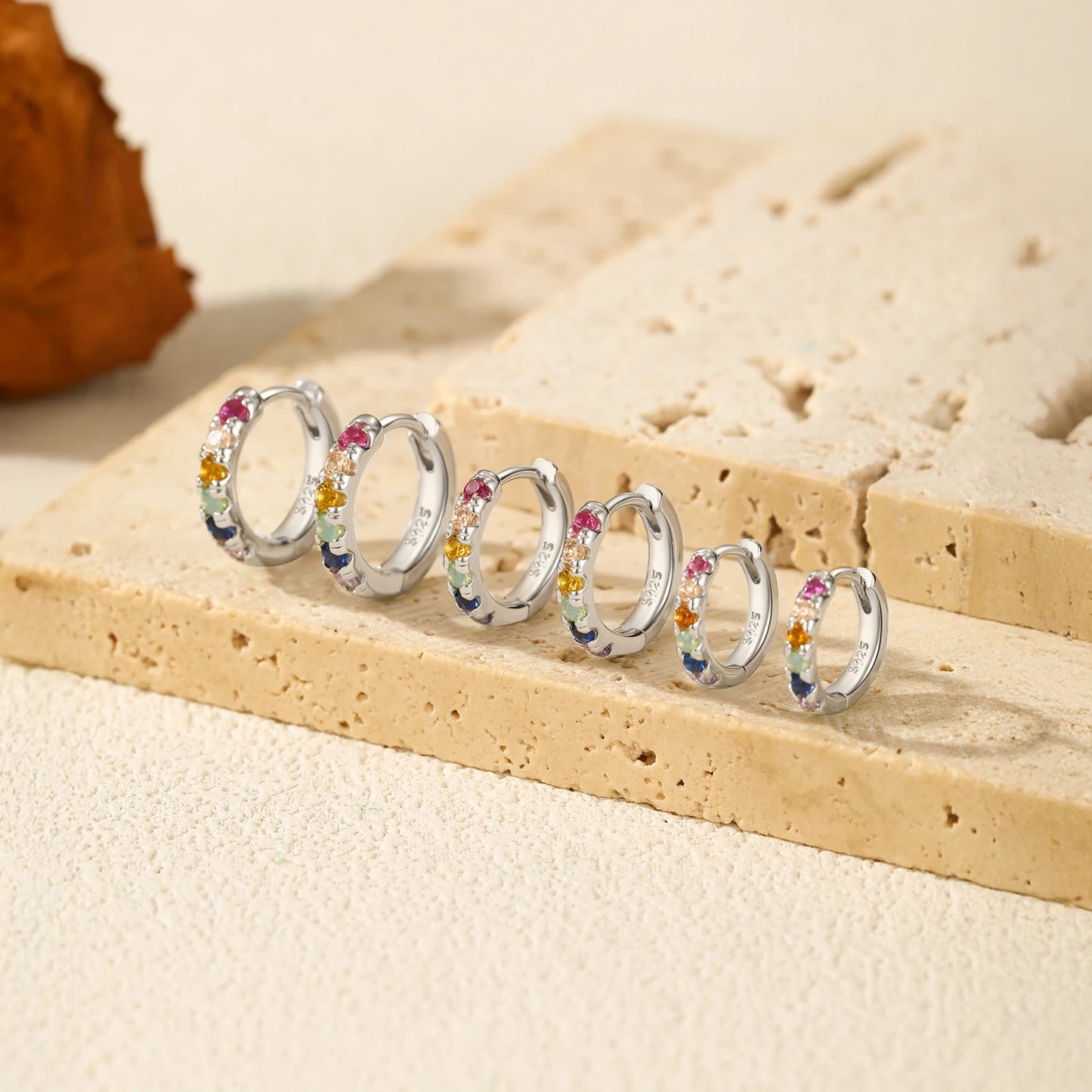 Tejesa 3 Sizes Colorful Ear Buckle 925 Sterling Silver Trendy Stackable Round Zirconia Hoop Earrings For Women