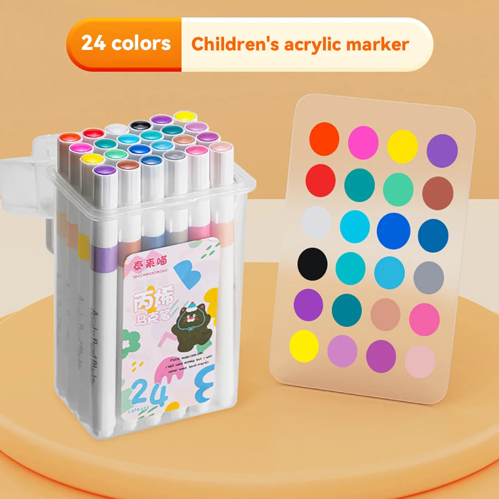 24/48/60 Colors Acrylic Marker Pen With Handheld Plastic Box Kids Diy Graffiti Pen for Stone Phone Case Shoes Glass Art Supplies