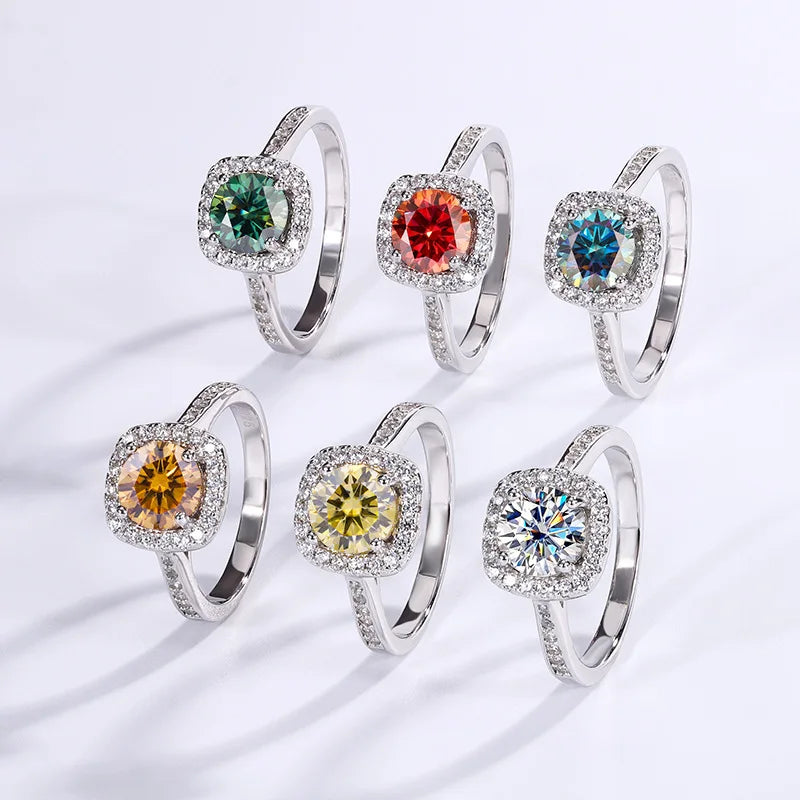 Hemasa Princess Bag Moissanite Simulation Diamond Ring for Women Classic 1 Carat 925 Sterling Silver Wedding Band Fine Jewelry