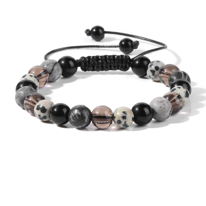 Tejesa 8MM Mix Natural Stone Braided Bracelet Smoky Quartz Beaded Bracelets For Women Men Balance Energy Woven Wristbands Jewelry Gift