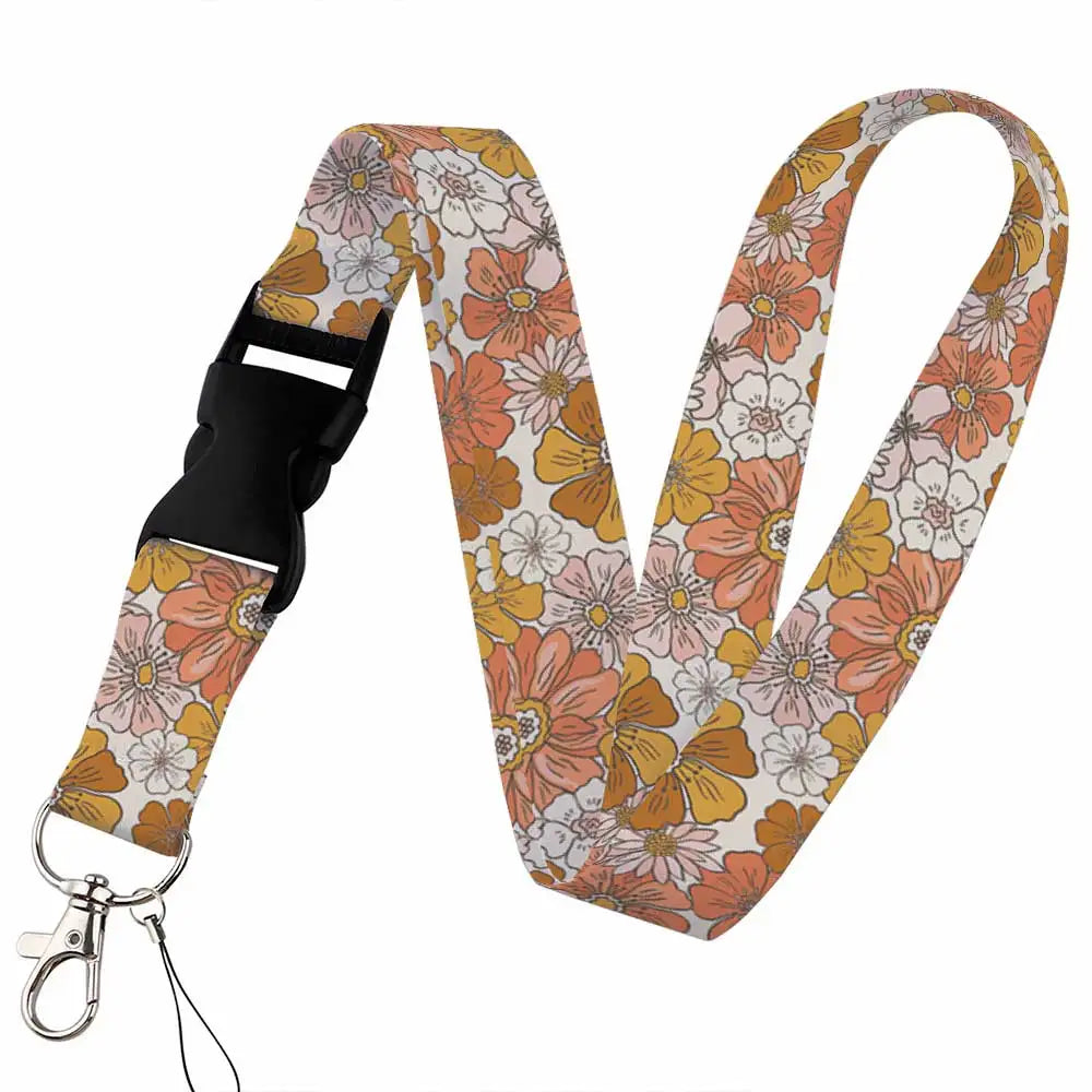 Tejesa Beautiful flower Lanyard Keys Chain Badge Holder ID Credit Card Pass Hang Rope Lariat Mobile Phone Charm Accessories Gifts