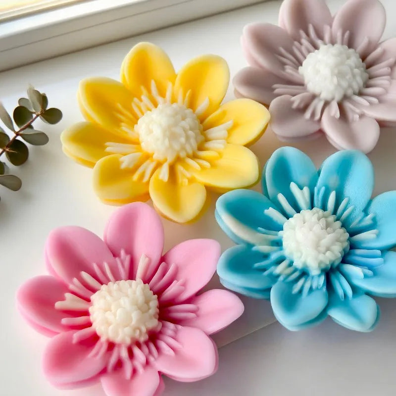 Hemasa 3D Colorful Lotus Flower Silicone Candle Mold Handmade Flower Soap Chocolate Cake Baking Mold DIY Crafts Gypsum Cement Casting