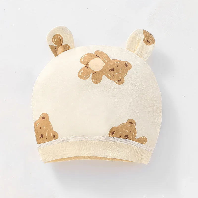 Tejesa 3Pcs Soft Infant Beanies Caps/ Baby Hats /Cartoon Bear Boneless Muslin Hat