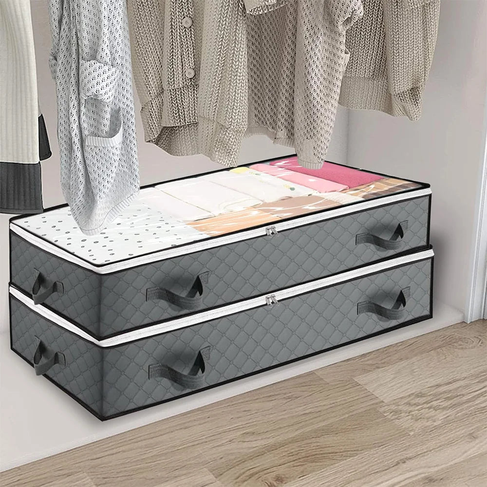 Tejesa 2pcs Underbed Quilt Storage Bag Organizer Wardrobe Clothes Dust Moisture-proof Finishing Bag Foldable Storage Box 90L