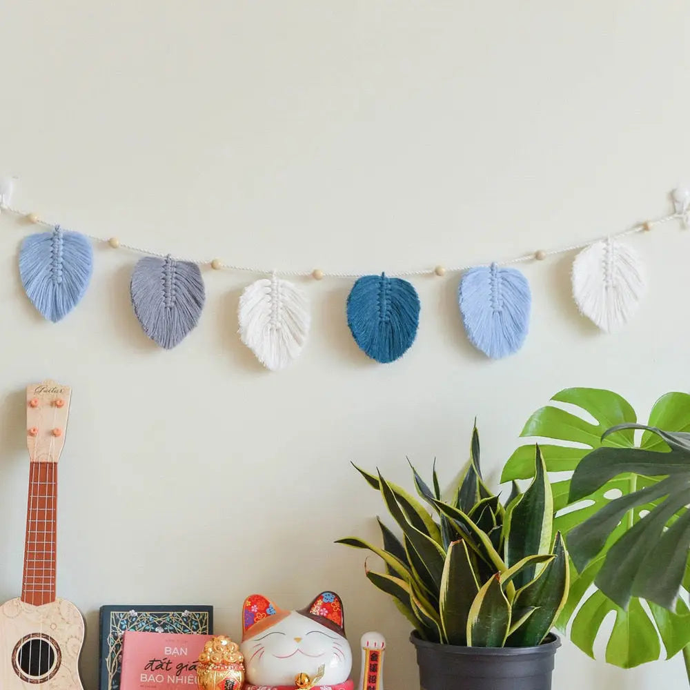 Hemasa Hand Woven Leaves Flags Tapestries Photo Props Ins Colorful Children's Room Background Wall Decorations Birthday Party Banner